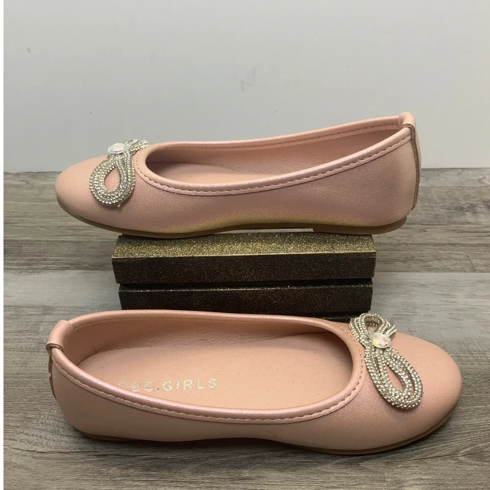 BCBG Girls Tiara Pink Pearlescent Rhinestone Bow Ballet Flats Shoes Size 11M